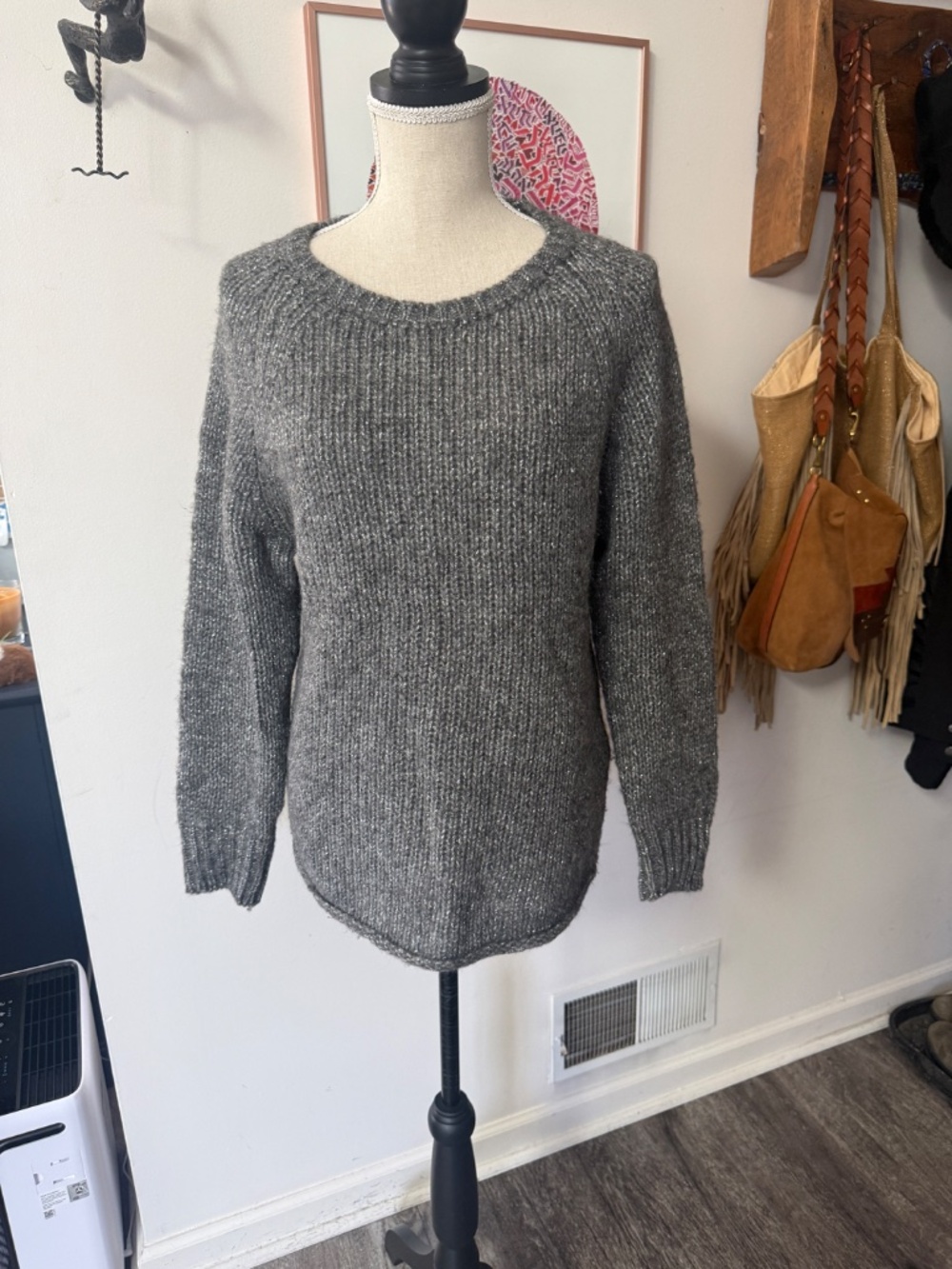 Zadig & Voltaire Deluxe 100% Alpaca ashmere Silver Curved Hem Sweater S